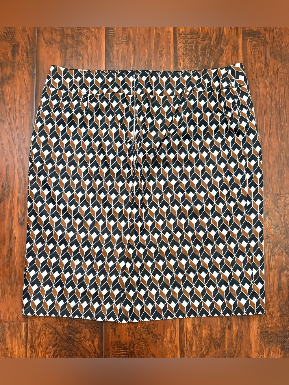 Kasper Petite Geometric Print Pencil Skirt Size 14P Brown Black White